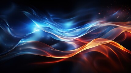 Abstract Artistic Display of Blue and Red Neon Light Waves Flowing