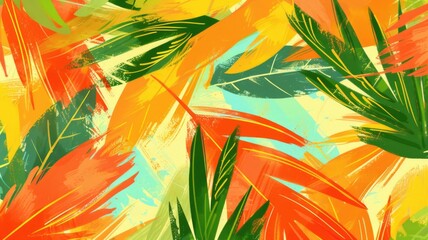 Tropical brushstrokes in bright orange, sunny yellow, and lime green, perfect for portable speakers, bringing a summery, vibrant feel