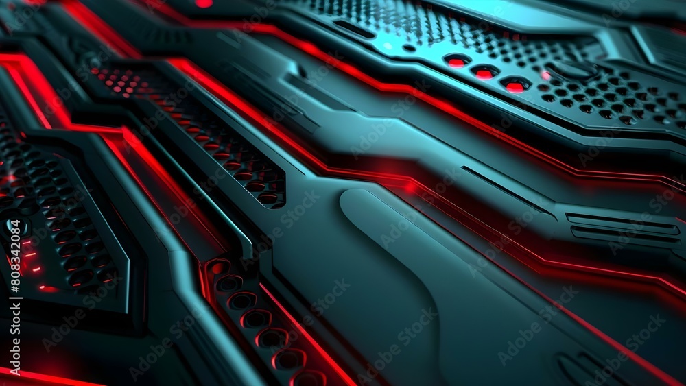 Aufkleber modern abstract tech design with black and red metallic elements for advertising. concept tech desig
