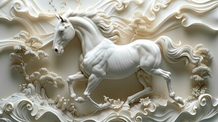 3d horse relief wallpaper