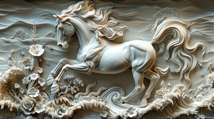 3d horse relief wallpaper