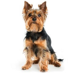 A Yorkshire Terrier Sits Regally In Front Of A Pristine White Background, Illustrations Images