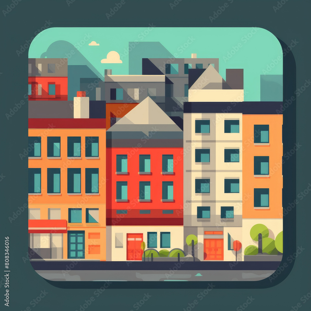 Poster a view of a city with various tall buildings standing in the background, showcasing urban developmen