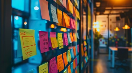 Close up of sticky notes in the office made with Ai generative technology