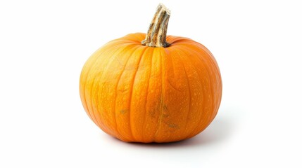 Obraz premium A whole pumpkin with a rich orange color, perfectly centered and isolated on a white background to emphasize its round shape and textured skin
