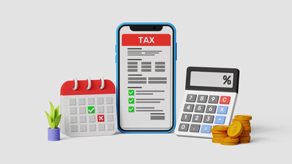 Online tax concept. Filling online tax information using smartphone