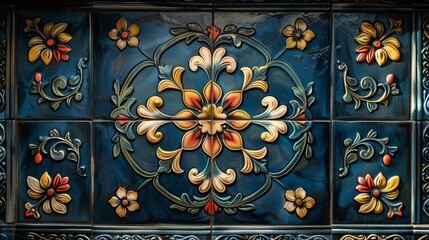 Detail of a beautiful ceramic tile with floral ornament in Lisbon, Portugal.jpeg