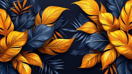 Leaf wallpaper, Luxury nature leaves pattern, Golden banana leaf Illustration for fabric, print, cover, banner, and invitations.