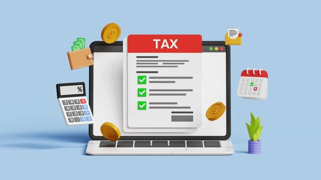 Online Tax payment. Filling tax form. Accounting and financial management concept. 4k 3d animation