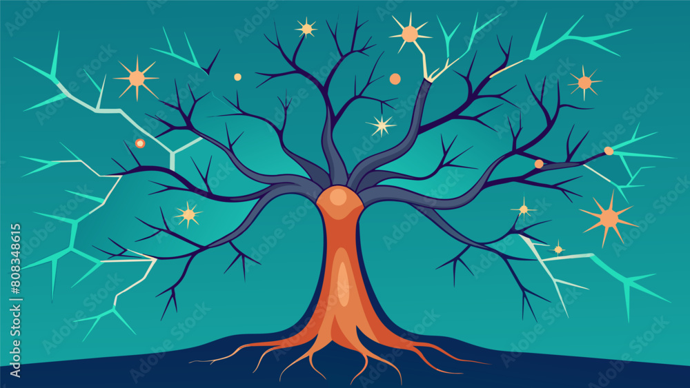 Poster a barren and lifeless tree its branches covered in twisted and damaged neurons transforms into a lus