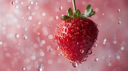Summer in a Single Bite: Minimalist Strawberry with Glistening Dew. Generative ai