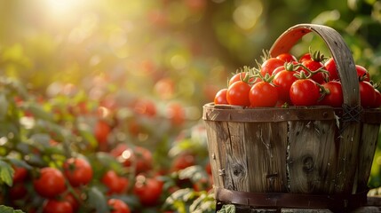 Summer Harvest Bounty: A Basket Full of Ripe Tomatoes. Generative ai 