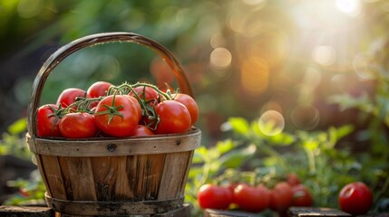 Summer Harvest Bounty: A Basket Full of Ripe Tomatoes. Generative ai