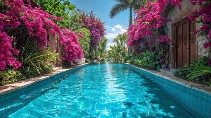 Tropical Escape: Luxurious Pool Paradise Awaits. Generative ai