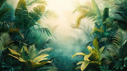 Fototapeta na wymiar Illustration of tropical wallpaper tropical flowers, palm leaves