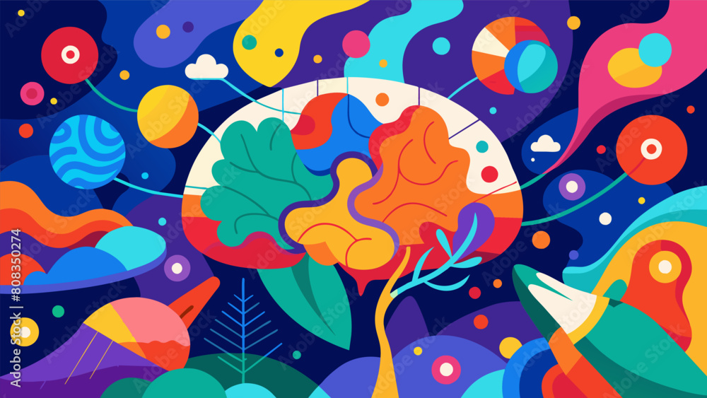 Poster a chaotic mix of colors and shapes reflecting the unpredictable nature of a neurodivergent brain.. v