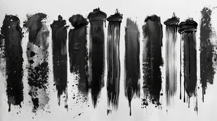 Set of black ink modern stains. Collection of black ink brush strokes, brushes, lines, grungy isolated on white background. Modern illustration.