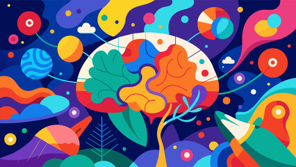 A chaotic mix of colors and shapes reflecting the unpredictable nature of a neurodivergent brain.. Vector illustration