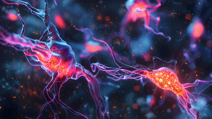 Obraz premium Showcase the process of neurogenesis in the brain, illustrating how neural stem cells divide and differentiate into new neurons throughout