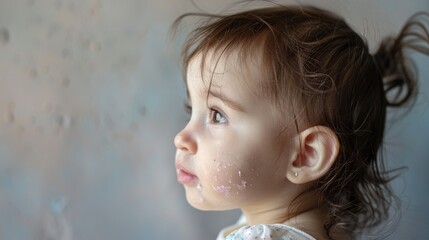 Sideview of Baby girl with atopic dermatitis,type of eczema,is an inflammatory.

