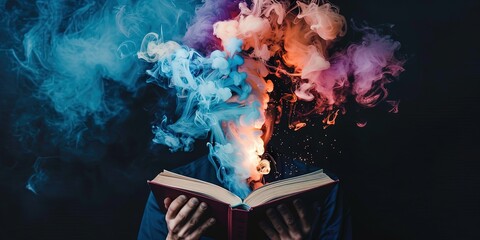 photo of glowing book with colorful magic