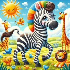 a cartoon zebra with a black nose and a black nose.
