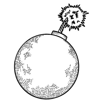 recommend clip art: Bomb with burning fuse sketch engraving PNG illustration. T-shirt apparel print design. Scratch board style imitation. Black and white hand drawn image.