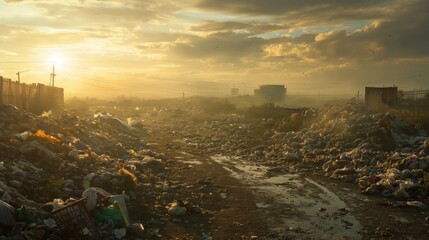 sunset over city dump