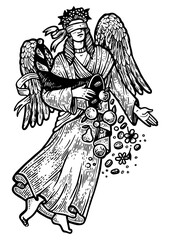 Fortuna ancient Greek goddess sketch engraving PNG illustration. T-shirt apparel print design. Scratch board imitation. Black and white hand drawn image.