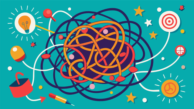 A jumbled mess of lines and symbols representing the struggle to make sense of thoughts and emotions within a divergent mind.. Vector illustration