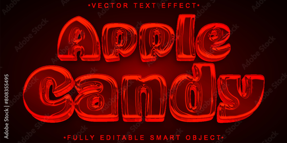 Poster Shiny Red Apple Candy Vector Fully Editable Smart Object Text Effect