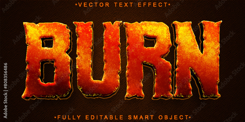Poster orange worn fire burn vector fully editable smart object text effect