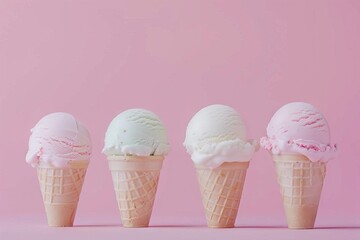 delicious scoops of creamy ice cream on pastel pink background sweet summer treat