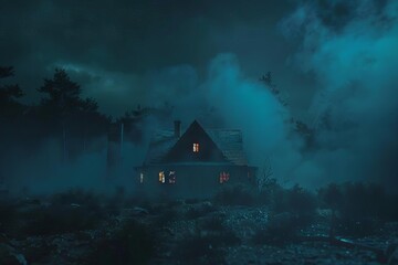 eerie vampire house looming in the darkness of night spooky 3d rendering