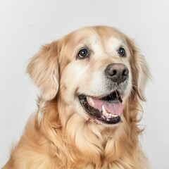 Share A Moment Of Canine Companionship With A Happy Golden Retriever Dog, Its Panting Gaze Fixed On The Camera Against A Pure White Background, Illustrations Images
