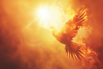 fiery phoenix rising from the sun majestic mythical bird taking flight fantasy concept