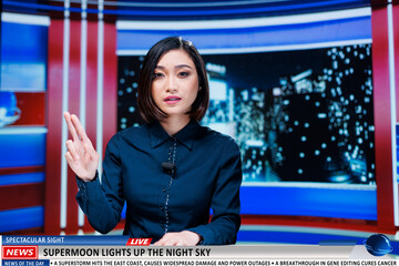 Correspondent addresses supermoon incident on talk show, delivering live commentary on sky...