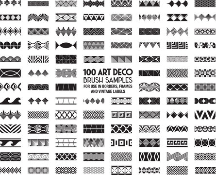100 Art Deco pattern brush samples for borders, frames and vintage labels.