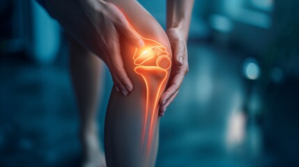 Knee pain concept with highlighted pain area, depicting joint health issues and medical diagnostics.
