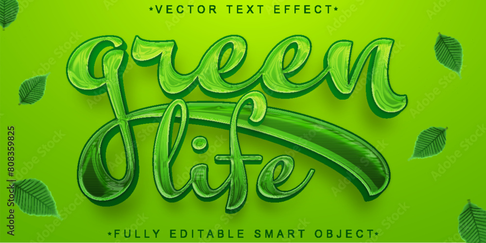 Poster cartoon natural green life vector fully editable smart object text effect