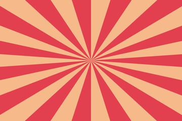 Coral Sun rays Retro vintage style on white background, Sunburst Pattern Background. Rays. Summer Banner illustration