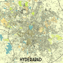 Hyderabad, India map poster art