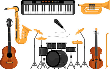 set of musical instruments Musical instruments set isolated flat-cartoon icons