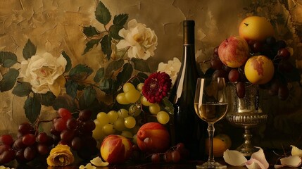 Symbolic Interpretation: Use the still life arrangement to convey symbolic themes such as celebration, relaxation, or sophistication, depending on the context and intended message of the image.  - obrazy, fototapety, plakaty