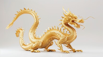 Shimmering Emblem of Chinese Tradition: The Golden Dragon in Isolation
