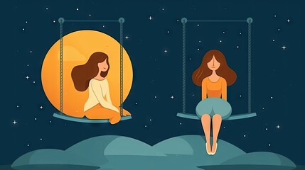 Depicting Bipolar Disorder: Women on Swings in Moonlight Symbolize Emotional Extremes