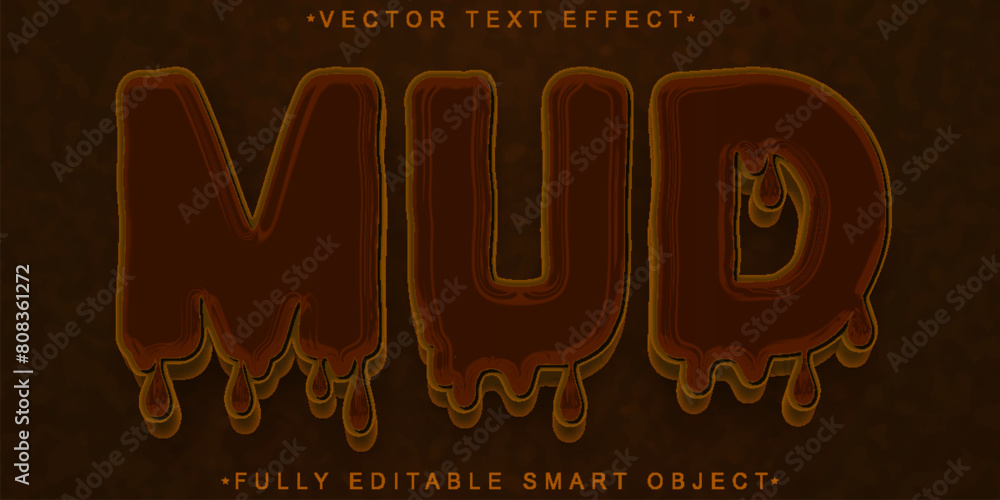 Aufkleber cartoon dripping brown mud vector fully editable smart object text effect