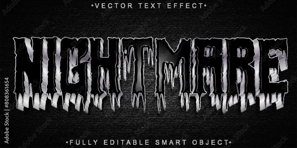 Aufkleber silver and black nightmare vector fully editable smart object text effect