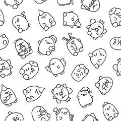 Cute kawaii penguin. Seamless pattern. Coloring Page. Beautiful animals cartoon character. Hand drawn style. Vector drawing. Design ornaments.