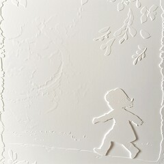 Obraz przedstawia papierowy wycięty kształt dziecka idącego przed drzewem